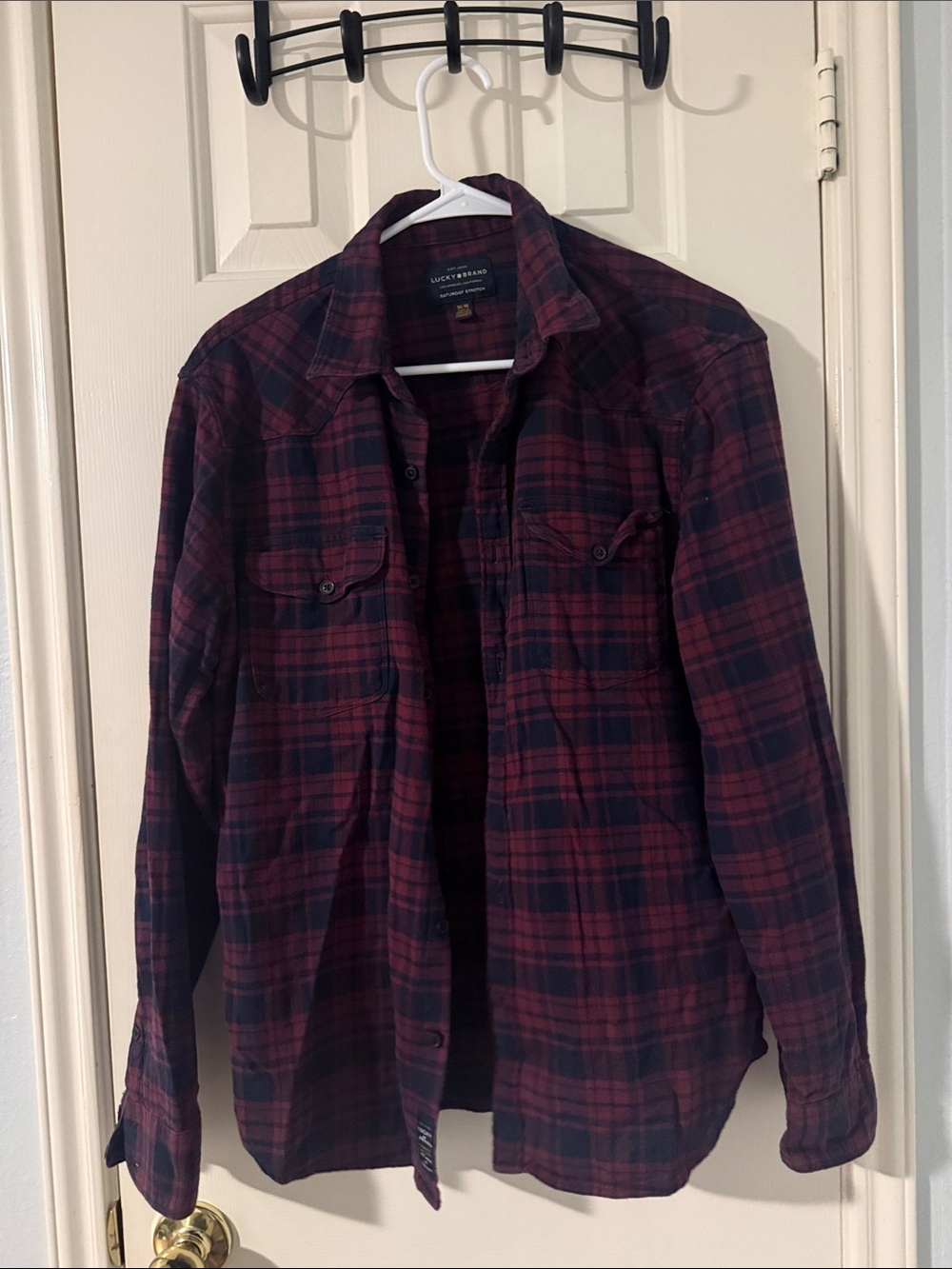 Lucky Brand Burgundy and Navy Plaid Flannel Shirt